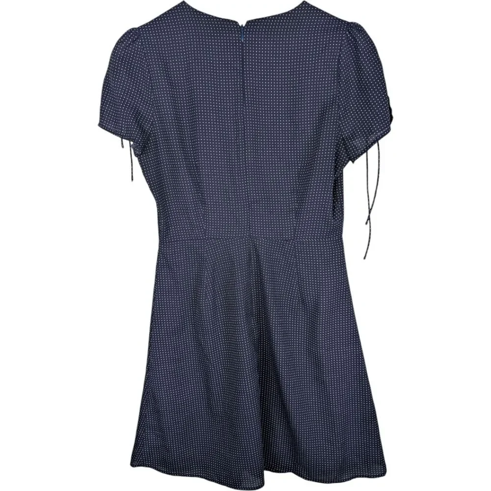 J. Crew Dress Mercantile Blue White‎ Polka Dot V Neck Short Sleeve Knee Length 2